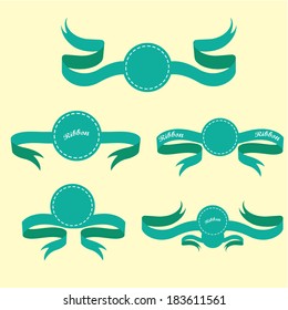 Set of retro turquoise ribbons and labels. Vector illustration. turquoise bow collection