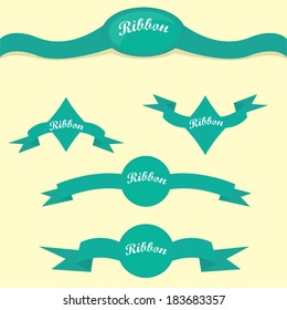 Set of retro turquoise ribbons and labels. Vector illustration. violet bow collection