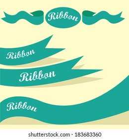 Set of retro turquoise ribbons and labels. Vector illustration. violet bow collection