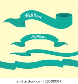 Set of retro turquoise ribbons and labels. Vector illustration. violet bow collection