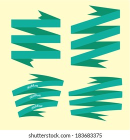 Set of retro turquoise ribbons and labels. Vector illustration. violet bow collection