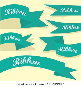 Set of retro turquoise ribbons and labels. Vector illustration. violet bow collection