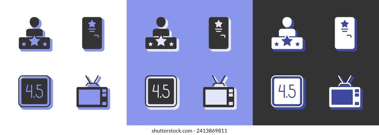 Establece Retro tv, Actor star, Rating film e icono Backstage. Vector