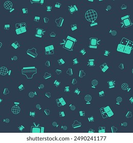 Set Retro tv, Disco ball, Adult diaper and Domino on seamless pattern. Vector