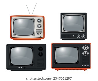 set of retro tv, front view. Vector cartoon style.