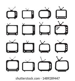 Set of retro TV icon in flat style, black and white retro TV icon, Vector illustration of Retro TV icon for you design.