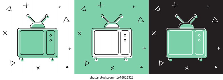 Set Retro tv icon isolated on white and green, black background. Television sign.  Vector Illustration