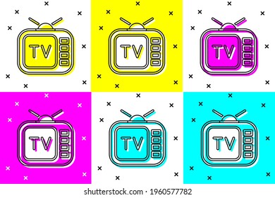 Set Retro tv icon isolated on color background. Television sign.  Vector