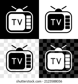 Establece el icono Retro tv aislado en fondo transparente y negro y blanco. Cartel de televisión.  Vector