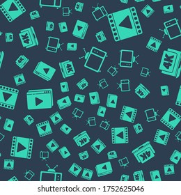 Set Retro Tv, Play Video, Online Play Video And Laptop With 4k Video On Seamless Pattern. Vector