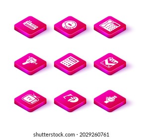 Set Retro tv, Vinyl disk, cinema camera, Calculator, Wrist watch, Cigarettes pack box, Telephone handset and Music CD player icon. Vector