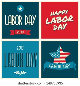 A set of retro typographic design cards for the US Labor day.