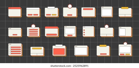 Set of Retro Ui Frame Text Box Vector Collection. Retro Desktop Windows, Message Boxes, and User Interface Pop-up Elements for Web and App Design Illustration