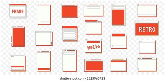 Set of Retro Ui Frame Text Box Vector Collection. Retro Desktop Windows, Message Boxes, and User Interface Pop-up Elements for Web and App Design Illustration