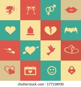 Set retro valentine's day icons, love on the Internet symbols. Illustration.vector, wedding