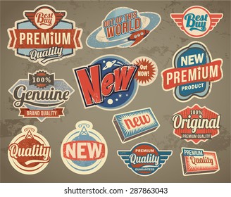 Set of retro vector stickers badges and labels