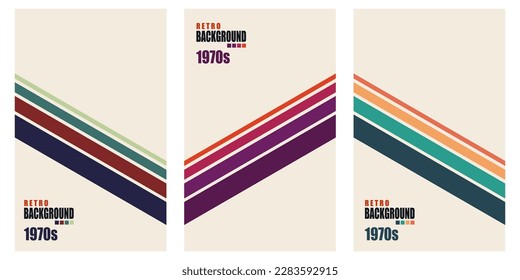 Set of retro vertical posters.Abstract backgrounds in trendy 1970s style. Groovy striped design template backgrounds.Vector illustration