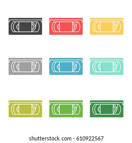 Set retro video tape icon in different colors