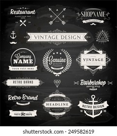 Set of Retro Vintage Badges, Frames, Labels and Borders for Logo or Emblem Design. Chalk Board Background. eps10