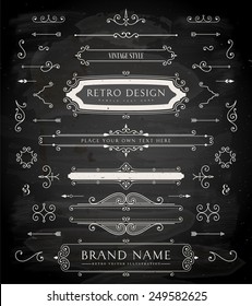 Set of Retro Vintage Badges, Frames, Labels and Borders for Logo or Emblem Design. Chalk Board Background. eps10