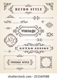 Set of Retro Vintage Badges, Frames, Labels and Borders. Design elements. 