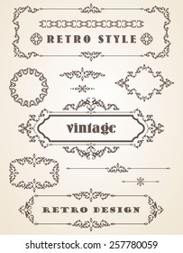 Set of Retro Vintage Badges, Frames, Labels and Borders. Design elements. 