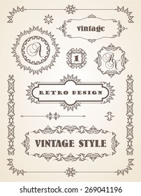 Set of Retro Vintage Badges, Frames, Labels and Borders. Design elements. 