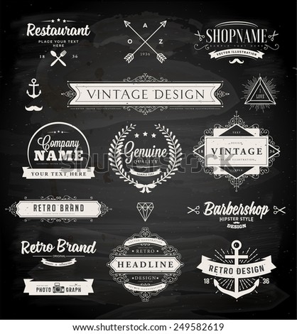 Set of Retro Vintage Badges, Frames, Labels and Borders for Logo or Emblem Design. Chalk Board Background. eps10