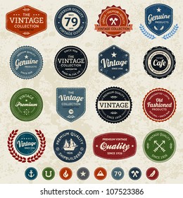 Set of retro vintage badges and labels with texture