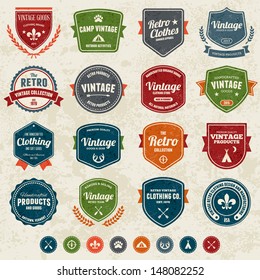 Set of retro vintage badges and labels with texture