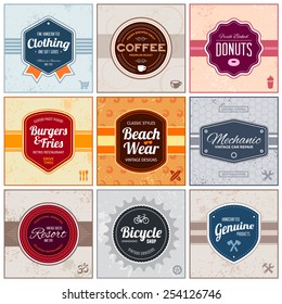 Set of retro vintage badges and labels with backgrounds