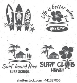 Set of retro vintage badges and labels. For web design, mobile and application interface, also useful for infographics. Surf club and surf school design. Vector illustration.