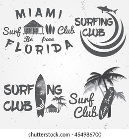 Set of retro vintage badges and labels. For web design, mobile and application interface, also useful for infographics. Surf club design. Vector illustration.
