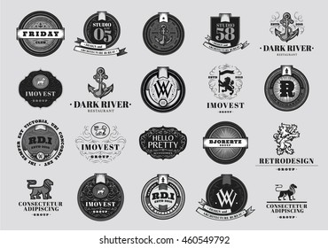 Set of retro vintage badges, logotypes and labels. Vector design elements. Retro style badges, stamps and emblems set. Lions logos design templates. Universal premium elegant creative symbol.
