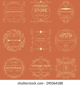 Set of retro vintage badges, ribbons and labels  hipster frame