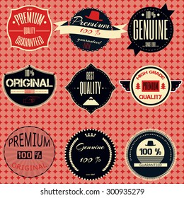Set retro vintage badges, ribbons and labels hipster signboard premium, guaranteed, genuine,original