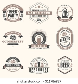 Set of Retro Vintage Beer Badges, Labels, Logos in Brown Colors on Light Background. Vector Illustration