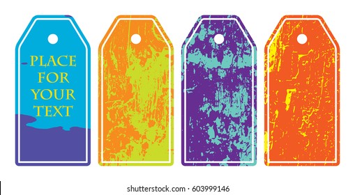 Set of retro vintage colorful labels and stickers  for greetings, promotion and price. Vector elements with scratched effect  for posters, sites, web, shops.