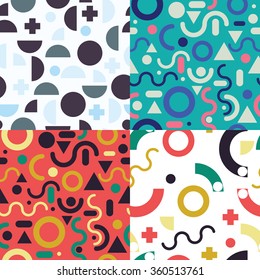 Set of retro vintage fashion style seamless modern pattern background. Perfect illustration for web, print wrapping decoration, textile, fabric design