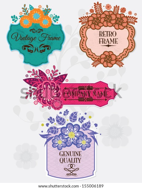 Set of
Retro Vintage Frame with Flowers in
Vector