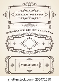 Set of Retro Vintage  Frames  and Borders. Design elements. 