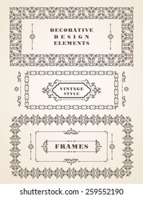Set of Retro Vintage Frames and Borders. Design elements. 