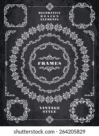 Set of Retro Vintage Frames and Borders. Design elements. Chalk Board Background