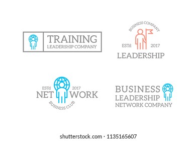 Set of retro vintage human resources, teamwork, employees, company security logo or insignia, emblems, labels and badges and other branding objects. Vector line style