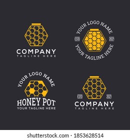 Set of retro vintage illustration logo, honeycomb, hive logo or insignia, emblems, labels and badges and other branding objects designs