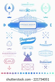 Set of Retro Vintage Insignias and Logotypes. Business Signs, Logos, Identity Elements, Labels, Badges, Frames, Borders and Other Design Elements. Instagram Color Style. Modern Colors Version.