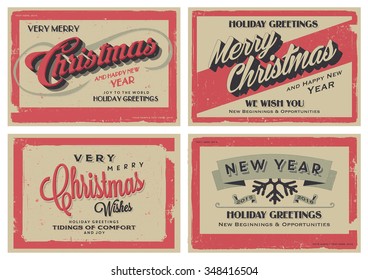 Set of Retro Vintage Merry Christmas and Happy New Year Background for Greeting Card, Poster, Label and Other Decoration with Typographic Elements
