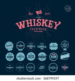 Set of Retro Vintage Premium Whiskey Alcohol labels and badges