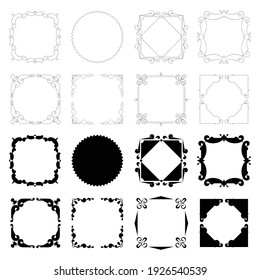 set of retro vintage square frame with decorative ornament - logo design vector template