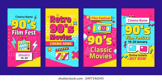 Set of retro vintage stories posts